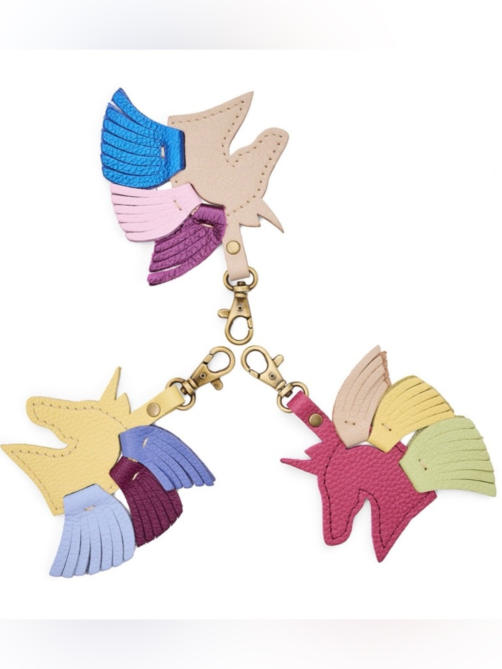 PLG Unicorn Keychain Bag Charm Lobster Clasp Pebbled Bone Blue Pink Purple - Picture 10 of 10